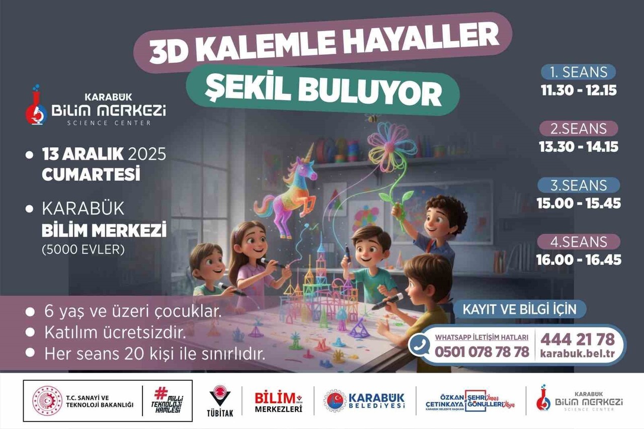 KARABÜK BİLİM MERKEZİ, ÇOCUKLARA YÖNELİK "3 BOYUTLU KALEMLE HAYALLER ŞEKİL BULUYOR" ATÖLYESİNİ...