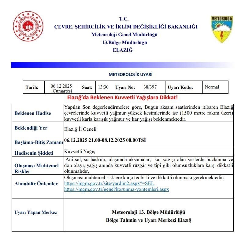 METEOROLOJİDEN 5 İL İÇİN UYARI