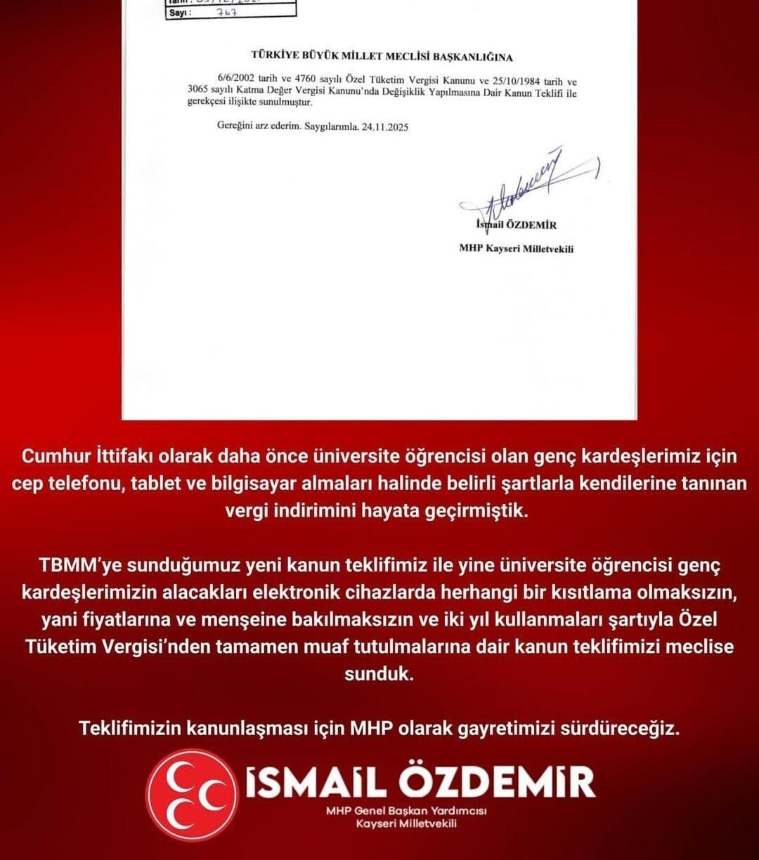 MİLLİYETÇİ HAREKET PARTİSİ (MHP) GENEL BAŞKAN YARDIMCISI VE KAYSERİ MİLLETVEKİLİ İSMAİL ÖZDEMİR...
