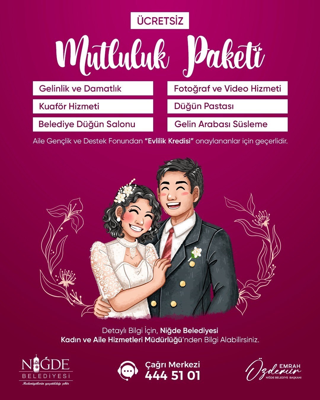 NİĞDE BELEDİYESİ, EVLİLİK HAZIRLIĞINDA OLAN GENÇ ÇİFTLERİN EKONOMİK YÜKÜNÜ AZALTMAK AMACIYLA...