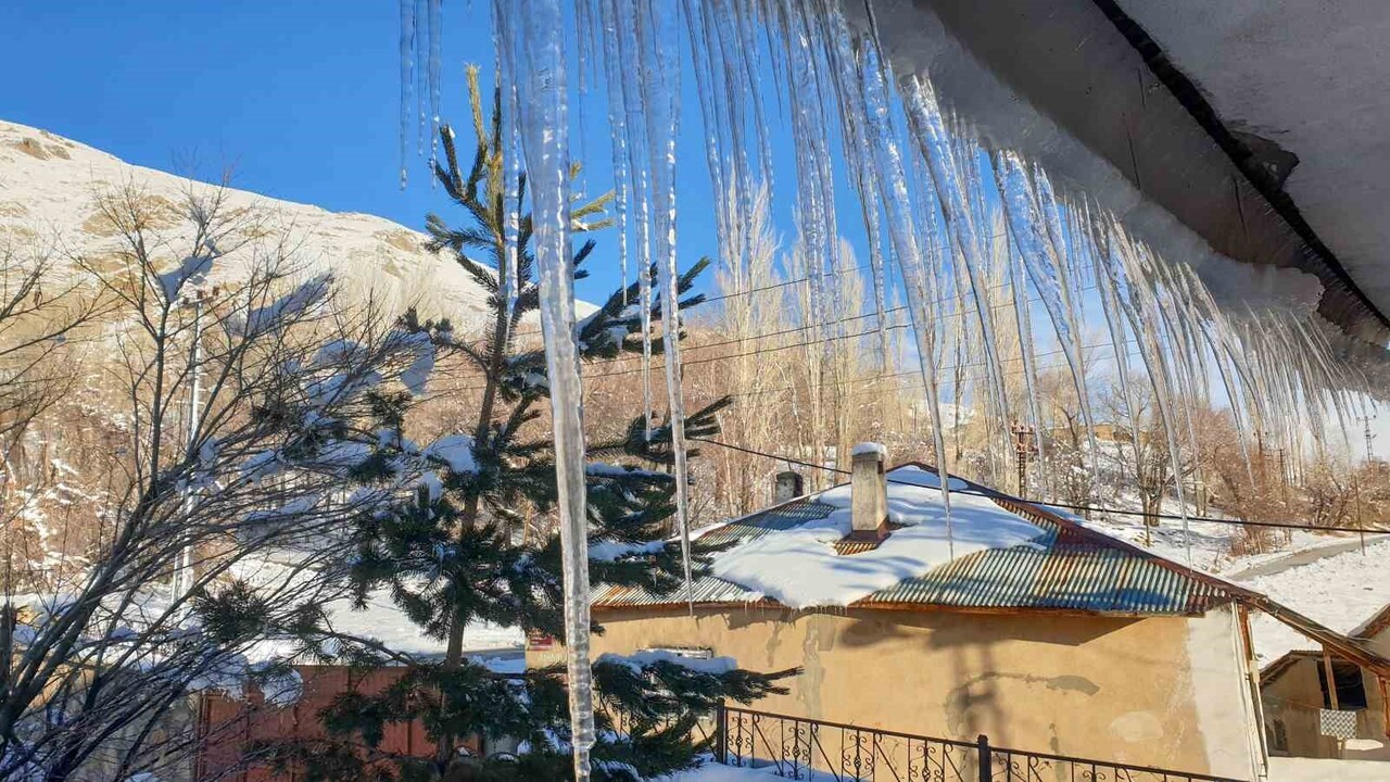 VAN’IN BAŞKALE İLÇESİNDE ETKİLİ OLAN DONDURUCU SOĞUKLAR NEDENİYLE AĞAÇLAR, ARAÇLAR VE SU...