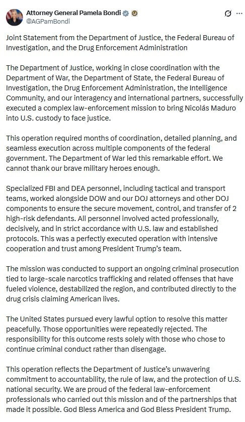 ABD’DEN MADURO OPERASYONU AÇIKLAMASI: "SONUCUN SORUMLULUĞU SUÇ FAALİYETLERİNİ SÜRDÜRMEYİ TERCİH...