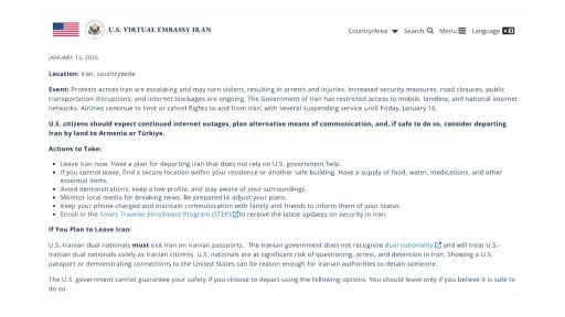 ABD Dışişleri Bakanlığı, ülkedeki karışıklıklar nedeniyle ABD vatandaşlarına İran'ı derhal terk...