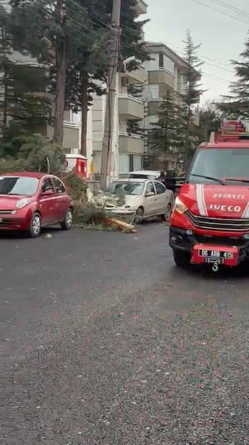 ANKARA'NIN BEYPAZARI İLÇESİNDE ŞİDDETLİ FIRTINA SEBEBİYLE BİR AĞAÇ OTOMOBİLİN ÜSTÜNE...