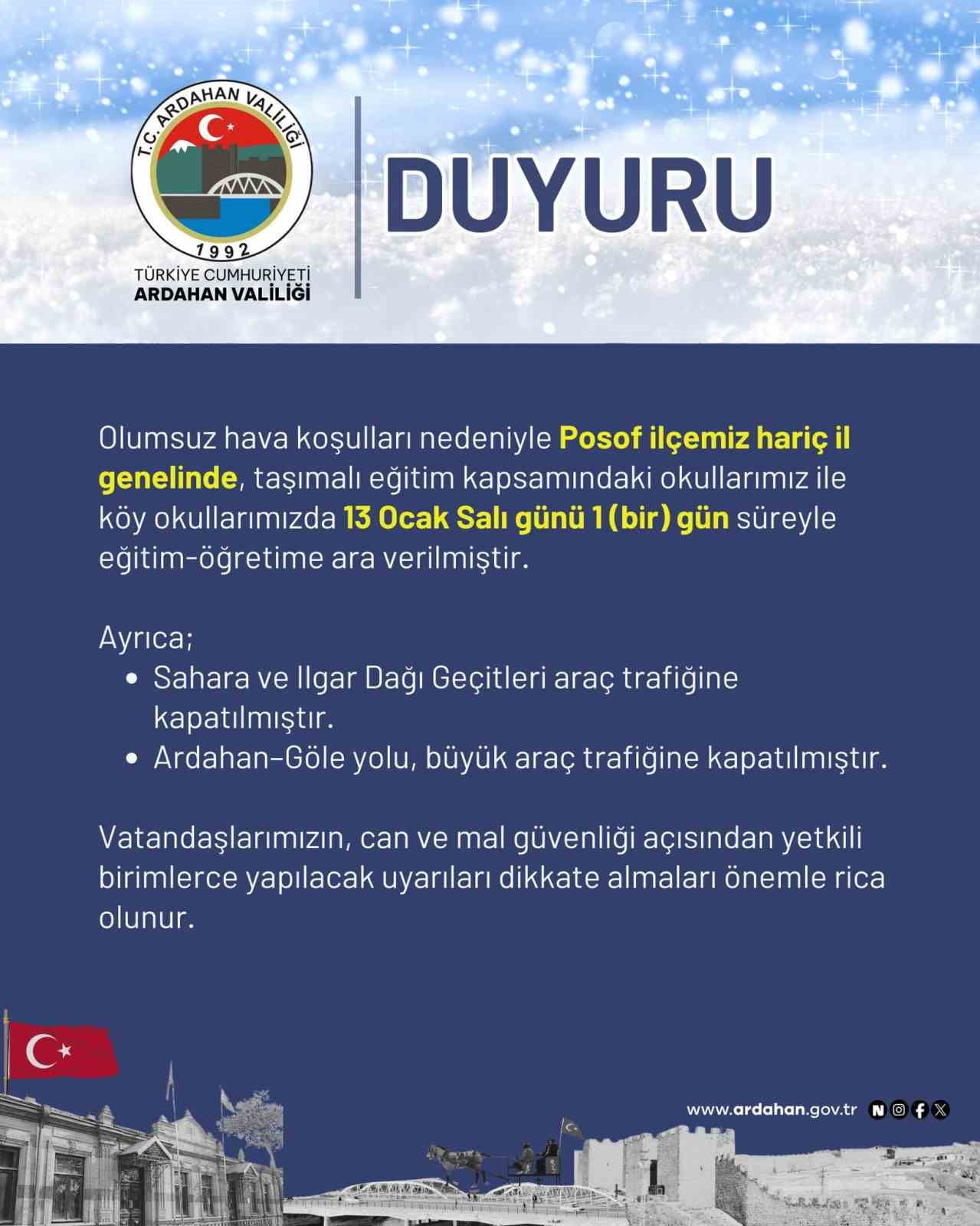 ARDAHAN'DA TAŞIMALI EĞİTİME KAR ENGELİ. (OLGUN YILDIZ/ARDAHAN-İHA)