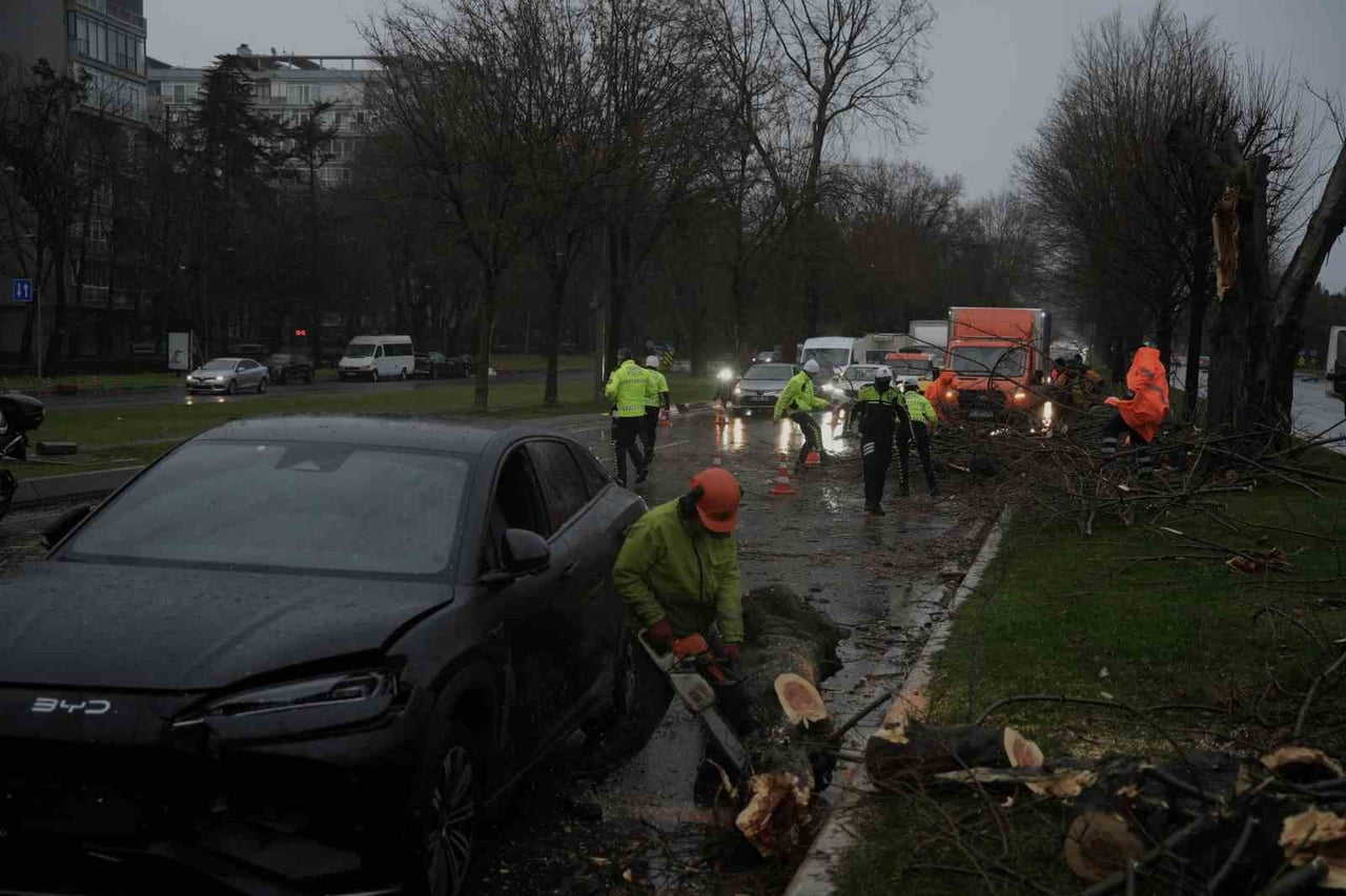 BAKIRKÖY SAHİL YOLUNDA ETKİLİ OLAN ŞİDDETLİ FIRTINA NEDENİYLE BİR AĞAÇ 4 ARACIN ÜZERİNE DEVRİLDİ....