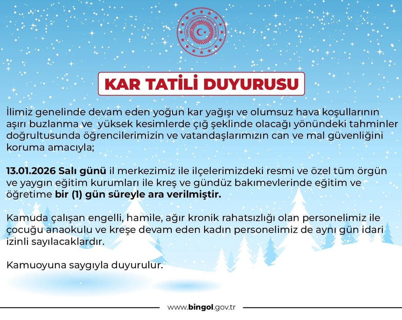 – BİNGÖL’DE YOĞUN KAR NEDENİYLE EĞİTİME BİR GÜN ARA VERİLDİ