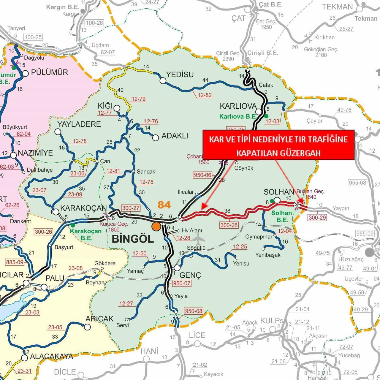 BİNGÖL-MUŞ KARAYOLU TIR TRAFİĞİNE KAPATILDI