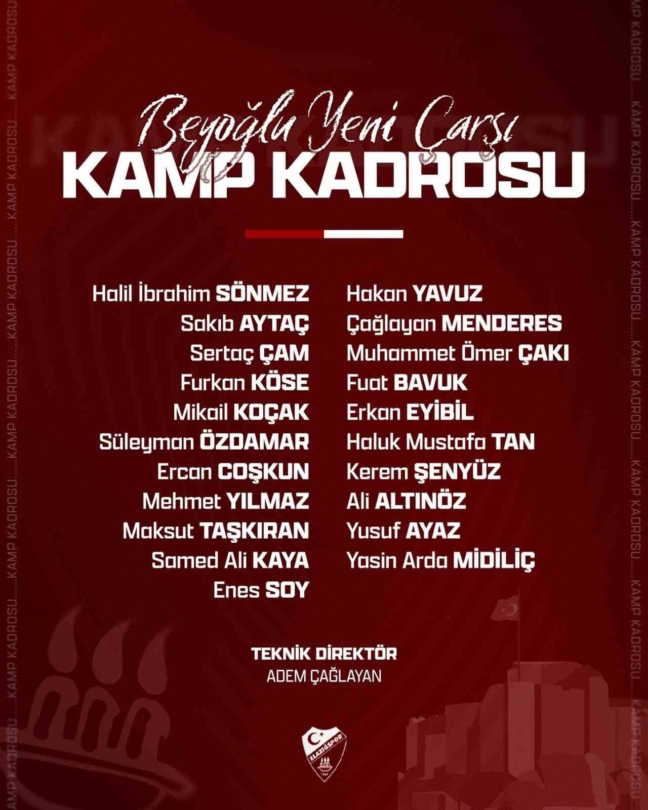 ELAZIĞSPOR İSTANBUL'A 21 FUTBOLCUYLA İSTANBUL'A GİDİYOR