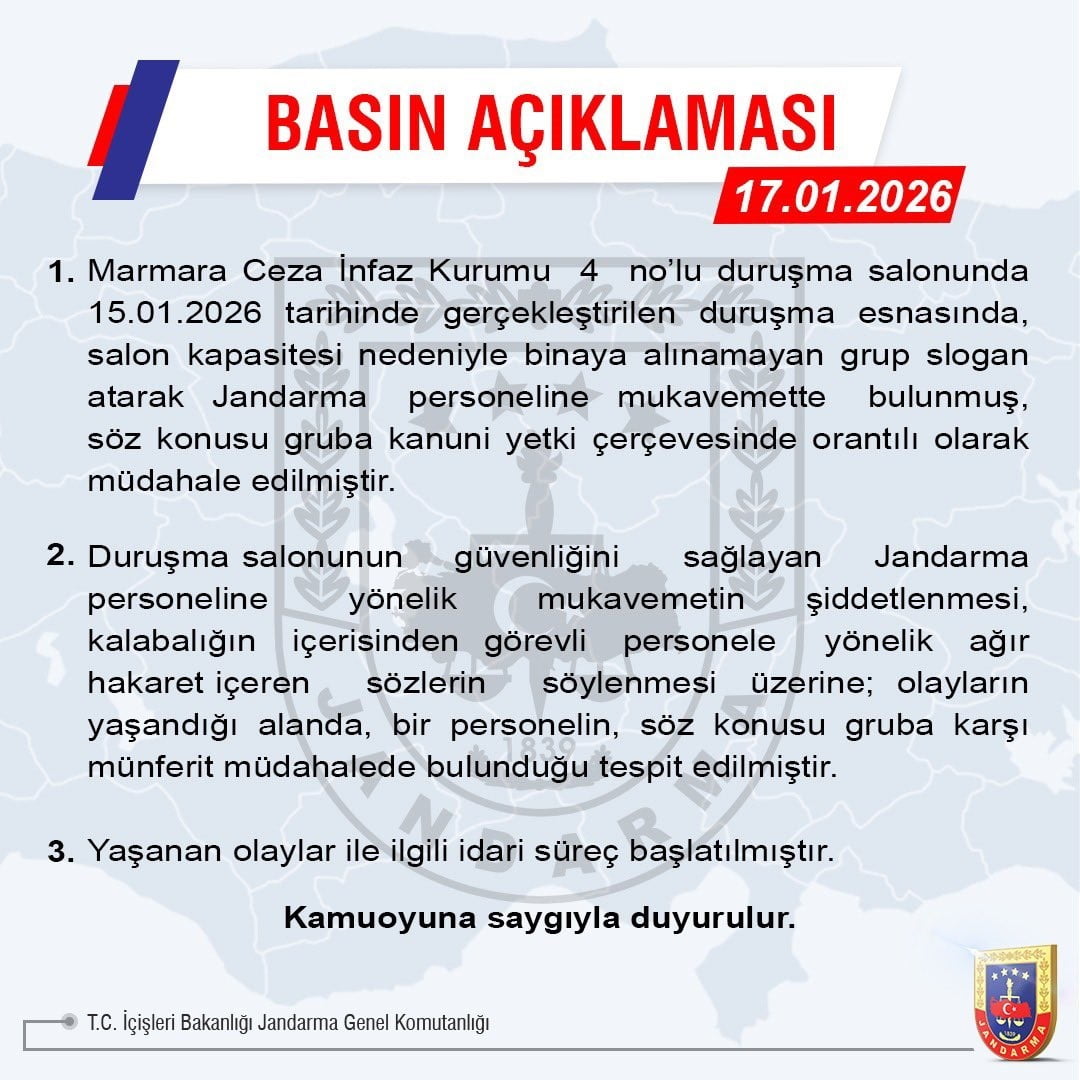 JANDARMA GENEL KOMUTANLIĞI’NIN SOSYAL MEDYA HESABINDAN YAPILAN PAYLAŞIMDA, "MARMARA CEZA İNFAZ...