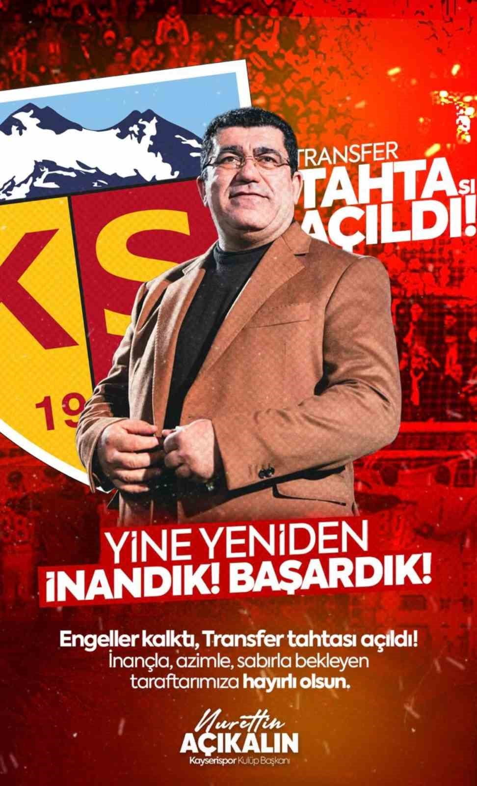 KAYSERİSPOR TRANSFER TAHTASI AÇILDI. BAŞKAN AÇIKALIN CAMİAYA MUTLU HABERİ VERDİ.