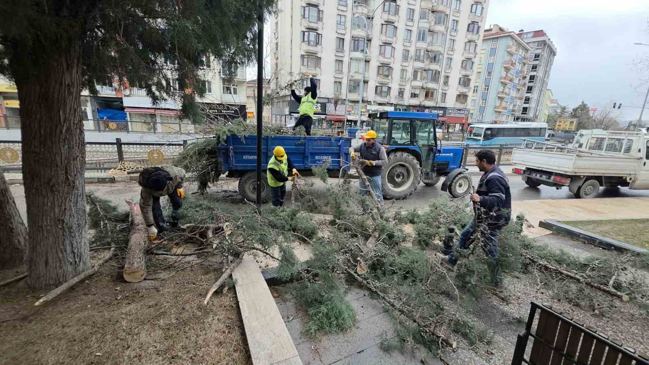 KÜTAHYA'DA ETKİLİ OLAN AŞIRI RÜZGÂR VE FIRTINA NEDENİYLE ÇOK SAYIDA AĞACIN DALLARI GÖVDELERİNDEN...