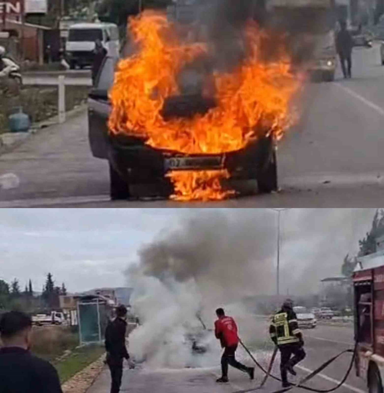 MERSİN’İN  SİLİFKE İLÇESİNDE SEYİR HALİNDE ALEV ALARAK YANAN  ARAÇ İTFAİYE EKİPLERİ TARAFINDAN...