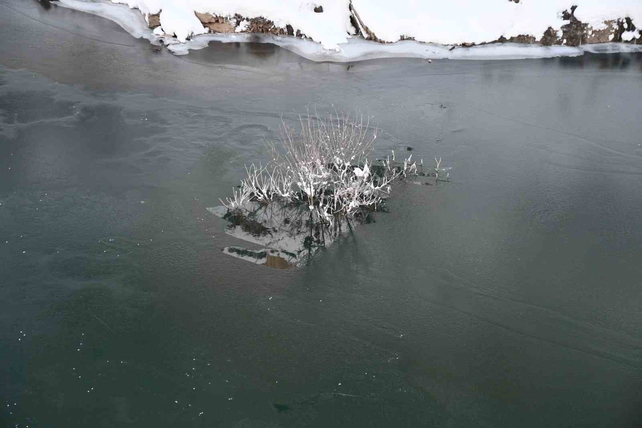 ŞIRNAK'TA HABUR ÇAYI'NIN BİR KISMI SOĞUK HAVANIN ETKİSİNDE KALARAK DONDU.